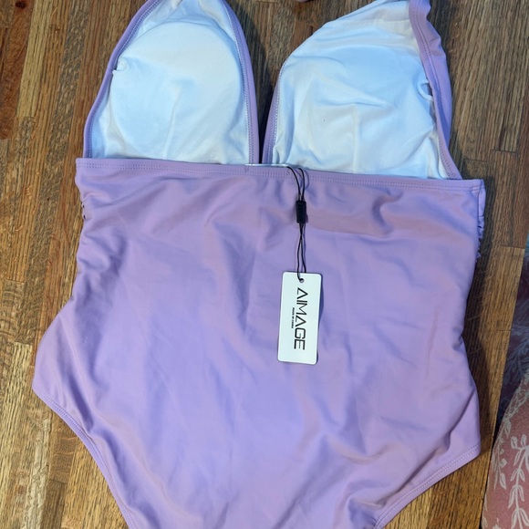 Aimage Women's One Piece Swimsuit in Light Purple XL. Retro. Open back. NWT. - Picture 2 of 5